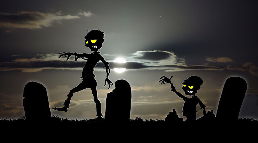 Zombies in a graveyard from an early version of They're Coming!
