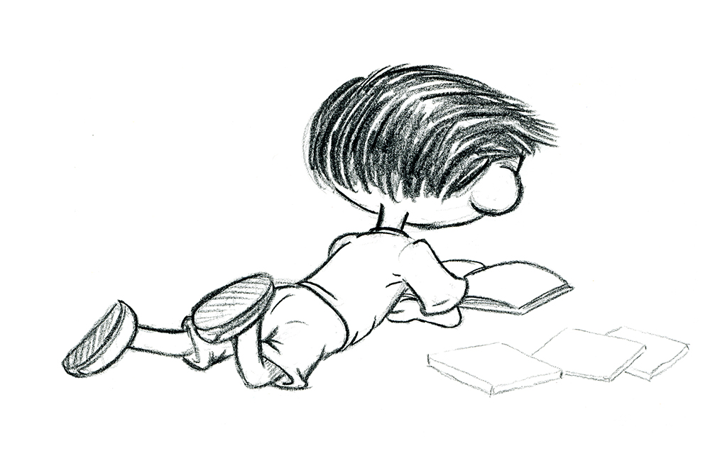A sketch of Max reading from author/illustrator Timothy Young's "I Hate Picture Books!"