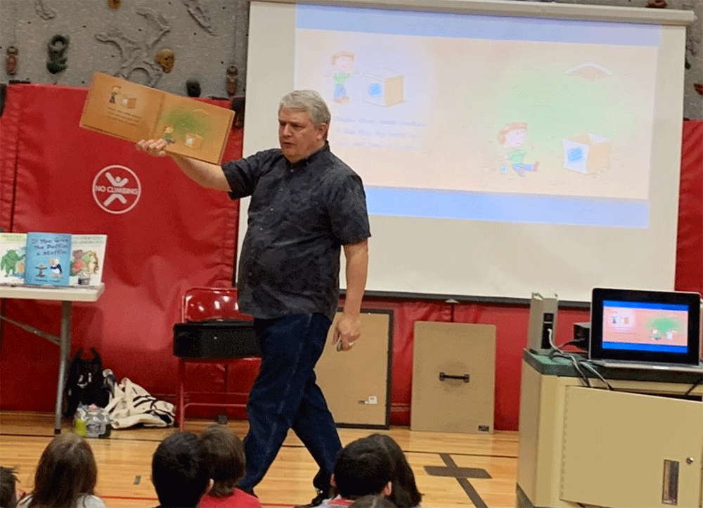 Author/illustrator Timothy Young reads Do Not Open The Box!﻿ at a school author visit.