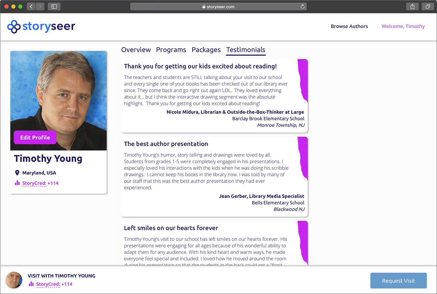 Author/Illustrator Timothy Young's listing on StorySeer.com