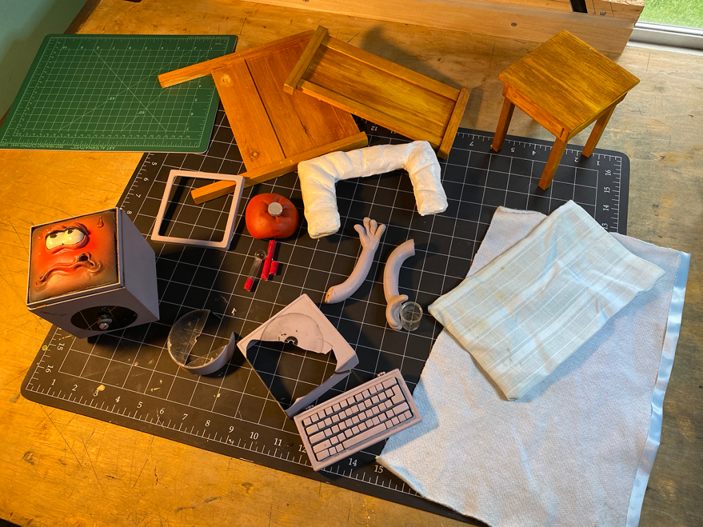 The surviving pieces of Illustrator Timothy Young's Computer Virus 3D illustration.