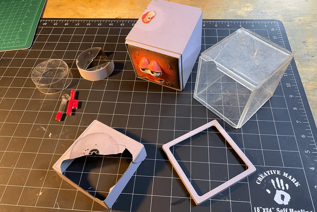 The surviving pieces of Illustrator Timothy Young's Computer Virus 3D illustration.